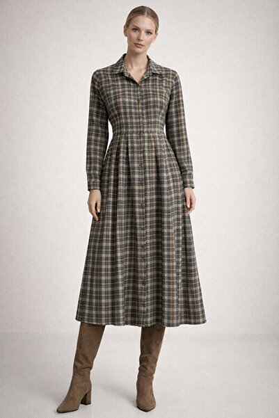 Vesua EKOSELİ DÜĞMELİ BELDEN OTUTTURMALI CEPLİ GÖMLEK ELBİSE