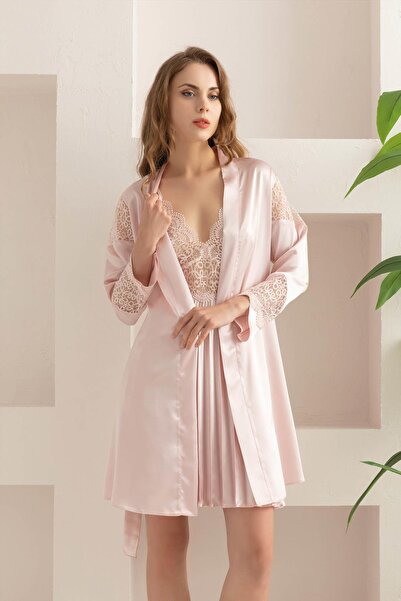 REN Women's Fantasy Satin Nightgown Robe Set, Satin Nightgown Robe Set with L...