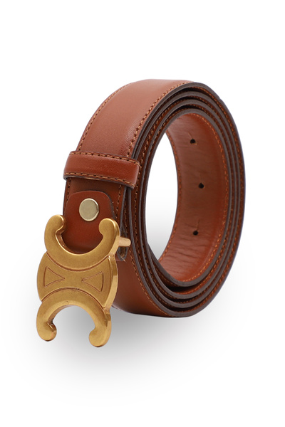 Velvoria Women's Dark Tan Color Antique Gold Buckle Belt