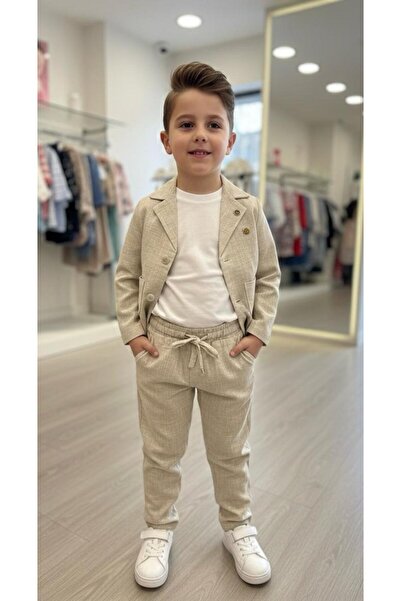 Store Erkek Çocuk Ham Keten 3'lü Ceketli Takım