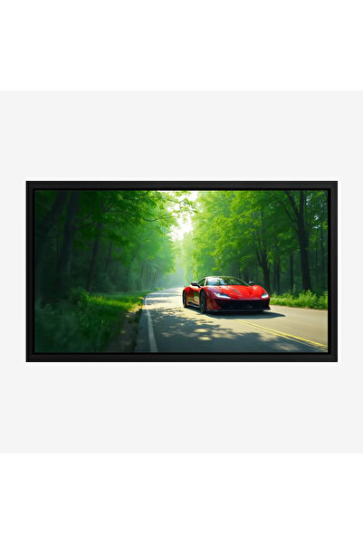 Tajridhome لوحة سيارات - سيارة حمراء - طريق محاط بالأشجار - مشمس - لوحات فن ع...