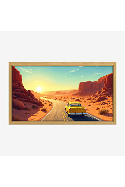 Tajridhome لوحة طبيعة هادئة - سيارة صفراء - سماء زرقاء - مشمس - لوحات فن عصري...