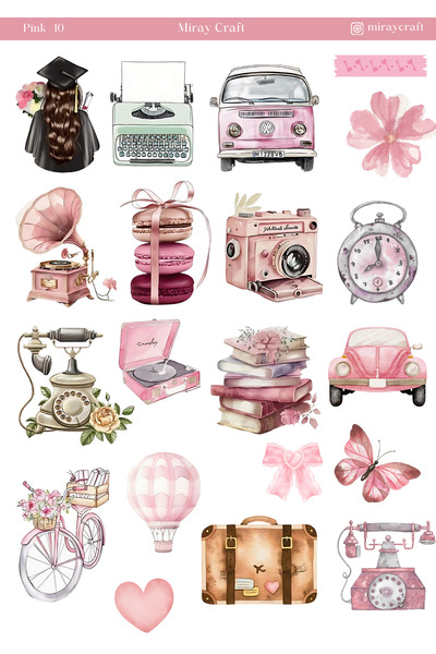 MirayDesign 1 foaie de autocolante tematice de culoare roz de 12*17 cm pentru...