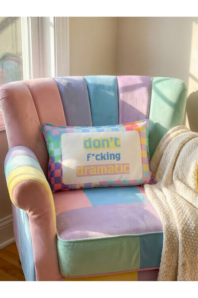 RahanDesign Dont f*cking dramatic Yazılı Çift Taraflı Süet Kırlent Kılıfı - 3...