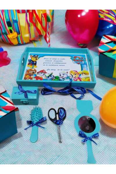 OBSIDION Set tavita taiere mot/turta colorata cu print, 6 piese - Turcoaz Pat...