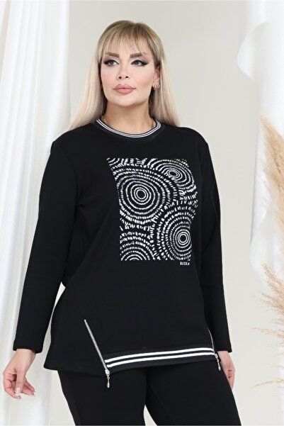 sinemisxxl Round Neck Stretch Fabric Plus Size Sweatsirt Blouse