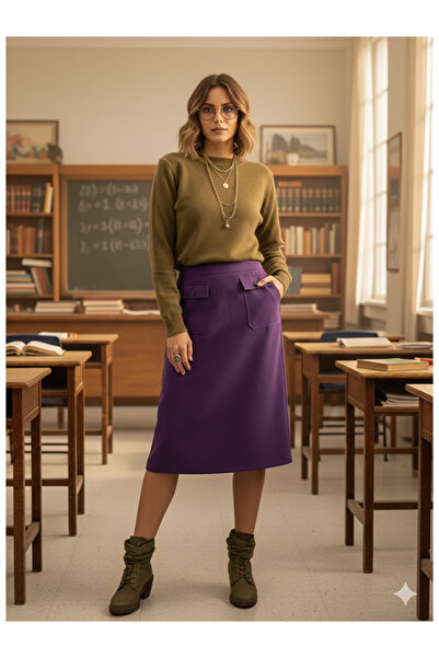 Namaste Vintage Khaki Color Basic Oversized Sweater with a Crew Neck