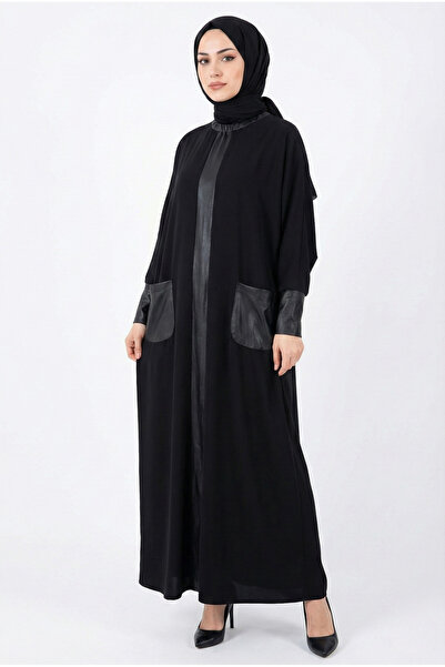 Butik Siyah Medine İpeği Ferace - Yarasa Kol Günlük Rahat Kalıp Standart Beden