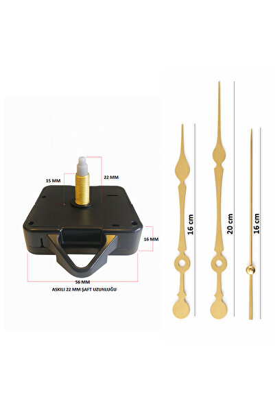 EXİZ TİCARET Askılı 22 mm Akar Sessiz Duvar Saati Mekanizması -Metal akrep-ye...