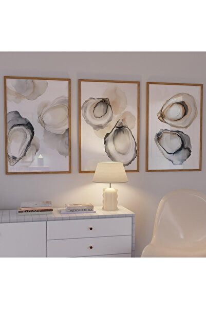 woodhomeworks Wooden Framed 3 Piece Abstract Painting Oyster Shell Series