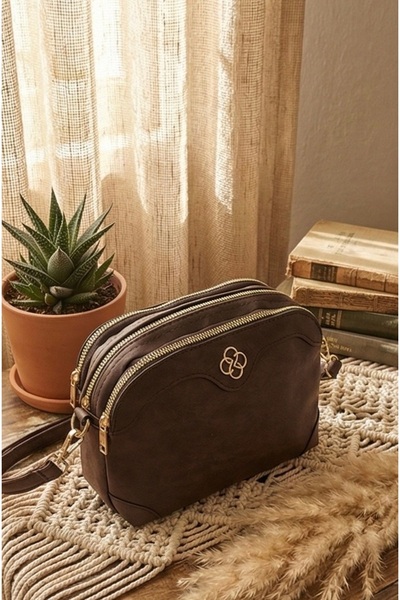 Ebriva Bags Kadın 3 Bölmeli Nubuk Omuz Çantası / Çapraz Çanta