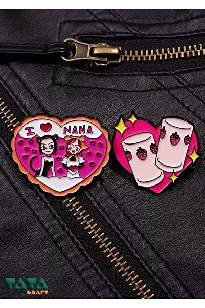 TATA CRAFT Nana Anime Çilek Bardak 2'li set Broş Pin Rozet Çanta Giyim Aksesuar