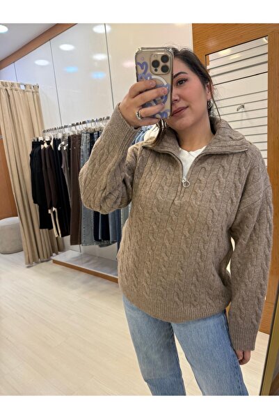 inmuse Half Zipper Hair Knit Sweater