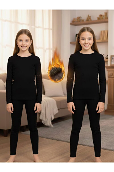 Yalçınoğlu Kids طقم ملابس داخلية حرارية للفتيات مكون من قطعتين، يحافظ على الد...