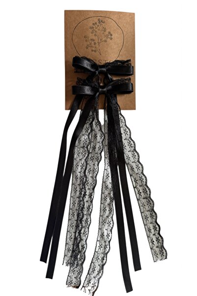 Budgstore 2li SATEN SİYAH DANTELLİ FİYONK KURDELE TOKA VİNTAGE STİL