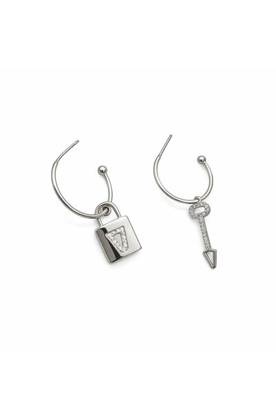 neslyaccessories Key Charm Silver Hoop Earrings
