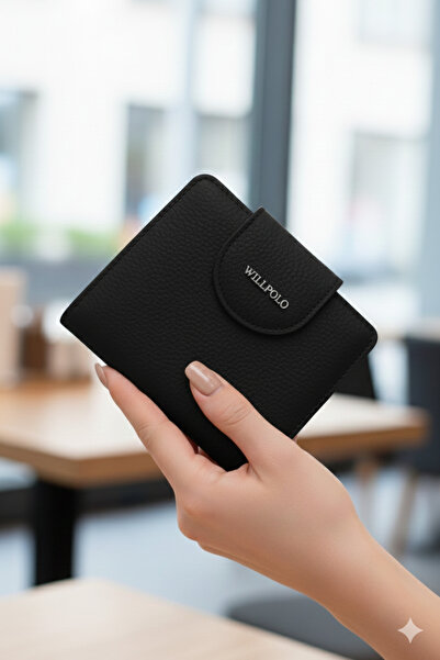 willpolo Genuine Leather Black Women's Wallet Card Holder with Coin Compartment