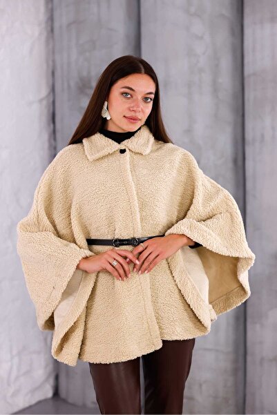 GİYİYORUM Kadın Peluş Panço – Yumuşak Dokulu, Kışlık, Sıcacık