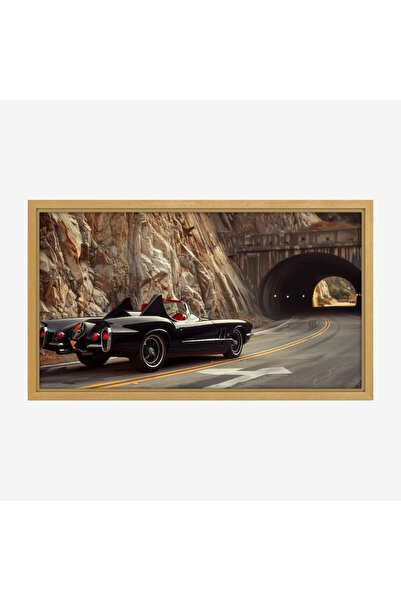 Tajridhome لوحة سيارات كلاسيكية - سيارة سوداء - صخور وجبال - درامي - لوحات فن...