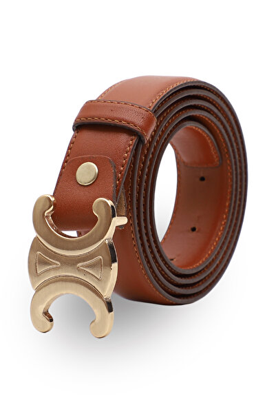 Velvoria Women's Dark Tan Color Gold Buckle Belt