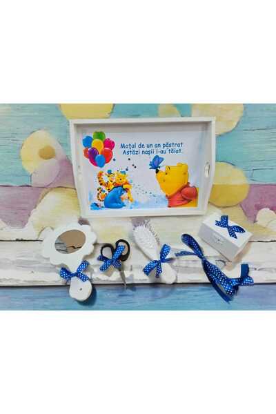 OBSIDION Set tavita taiere mot/turta colorata cu print, 6 piese - albastru Wi...