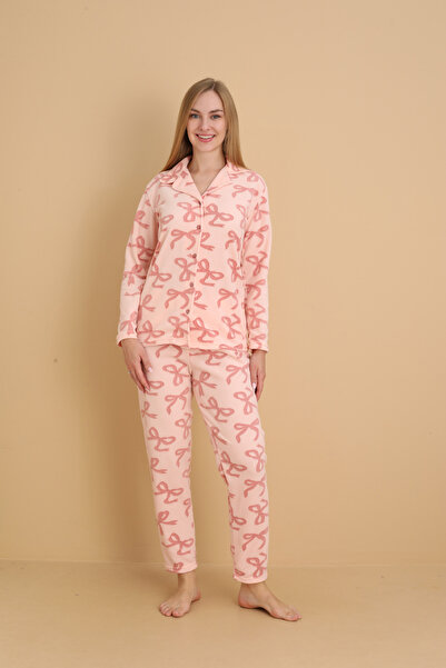 SEBOTEKS Front Buttoned Patterned Winter Fleece Women's Pajama Set 1620