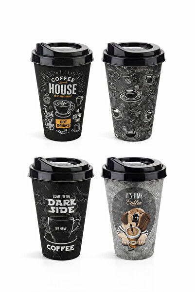 Funny Life 4'lü Kahve Bardağı Seti Coffe 400 ml Yeniden Kullanılabilir Mug Te...