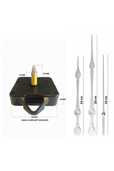 EXİZ TİCARET Askılı 22 mm Akar Sessiz Duvar Saati Mekanizması -Metal akrep-ye...