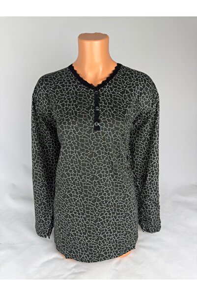 YAŞAR TRİKO Women's Stretch Fabric Patterned Buttoned Crew Neck Short Sleeve ...