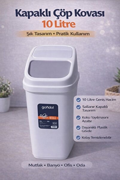 Gondol Kapaklı Çöp Kovası, Plastik 10 Lt