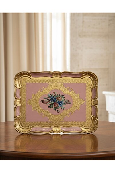 Elips Hediyelik PESCARISSI İtalyan Dikdörtgen Gül Ağacı Tepsi 6 kişilik