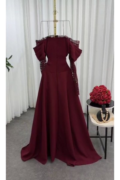 Razan Fashion Evening dress for special occasions, burgundy flared