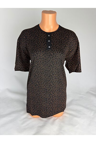 YAŞAR TRİKO Women's Stretch Fabric Patterned Buttoned Crew Neck Short Sleeve ...