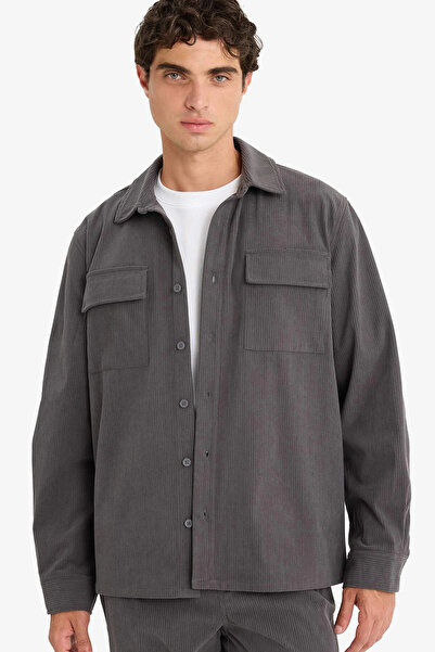 DeFacto F1619Axar104 Anthracite Regular Fit Corded Fabric Velvet Long Sleeve ...