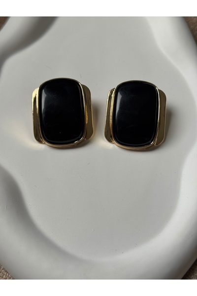 MOD10 Helen jewelry vintage siyah taş detaylı gold plaka küpe