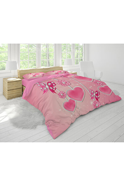 SAREL 3D Double Duvet Cover Set with Pink Heart Motif