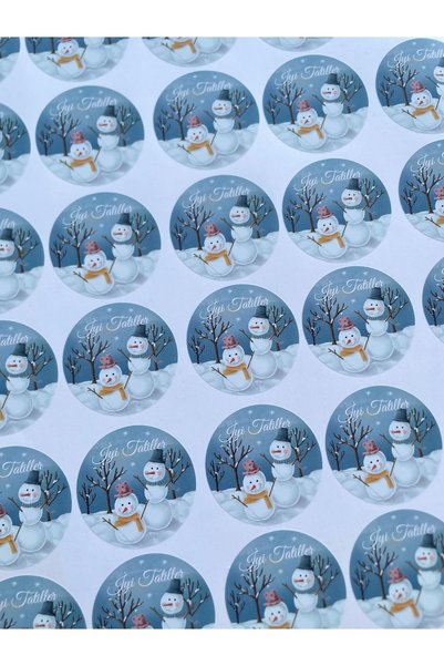 KanvasSepeti Happy Holidays - Snowman Model Winter Themed Sticker - Opaque Sticker - Round Cut - 50 Pieces-5 cm Item