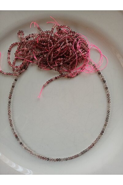 Mudita Tasarım 3 mm faset kesim gerçek doğal çilek kuvars kolye