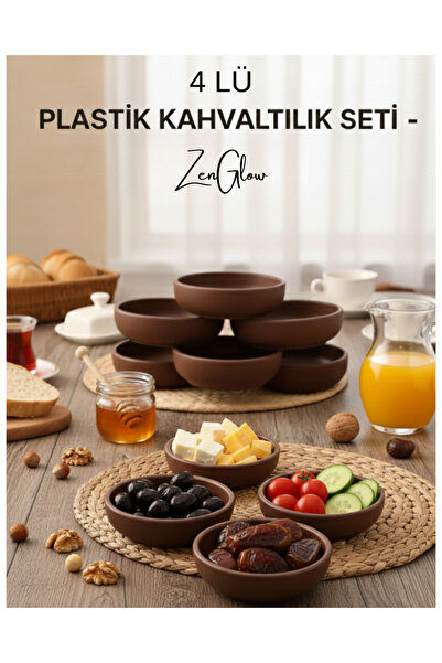 ZenGlow 4 Lü Plastik Yuvarlak Kahvaltılık Kase | Zeytinlik, Peynirlik ve Reçe...
