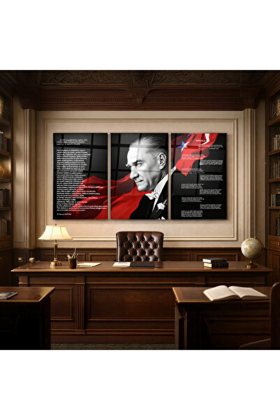 PoyKilArt Cam Tablo - Atatürk - İstiklal Marş - Gençliğe Hitabe - Duvar dekor...