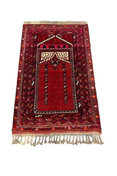 BURAK HALI El Dokuma Afgan Halısı Seccade 73x120 Kırmızı %100 Yün Kök Boya Na...