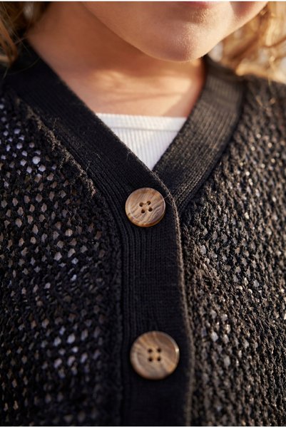 Babily Girl's Lace-Like Knit Stitch-Free Premium Cardigan V-Neck Buttoned Cotton Hollow Knit