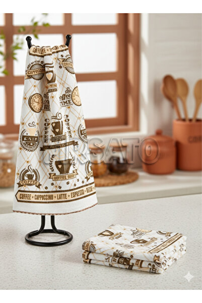 Fırsato EKO Havlu Dokulu KahveZamanı Desenli 40x60 4'lü Mutfak Havlusu | Kuru...