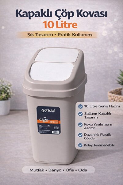 Gondol Kapaklı Çöp Kovası, Plastik 10 Lt