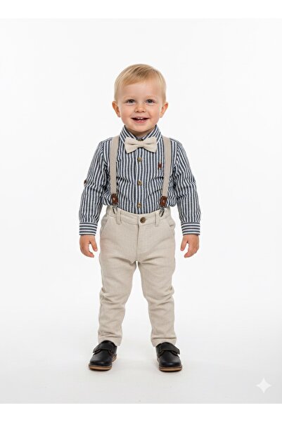 Kids Keten papyonlu takım