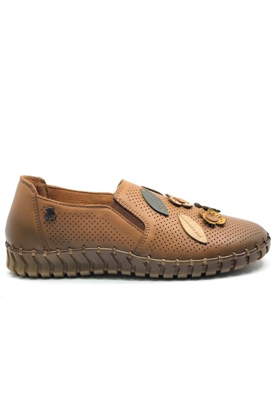 Venüs Sombrero Genuine Leather Women's Ballet Shoes Taba