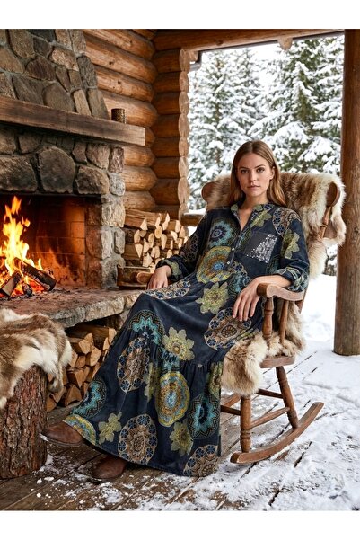 Boutique Teks Desenli Yumuşak Kadife Cebi Payetli İtalyan Elbise