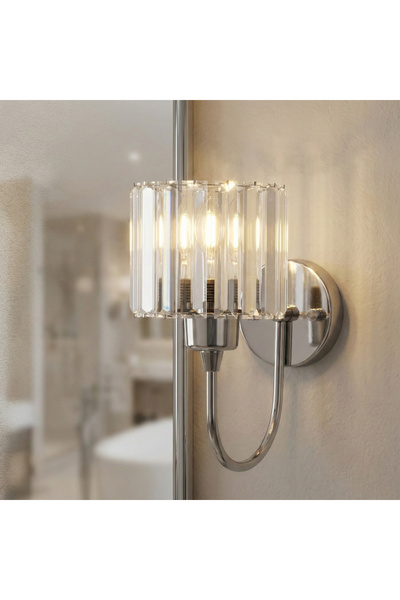 MOİRA Chrome Crystal Stone Sconce Modern Wall Lamp E27 Lampholder Bedroom Bat...