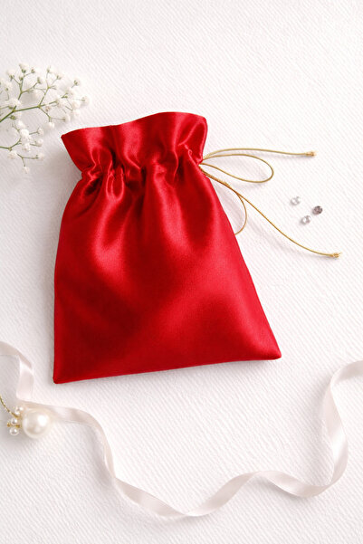 Buemshop Crimson Shine Mini Kese 10x15 cm | Saten Hediye & Takı Kesesi – Kırm...