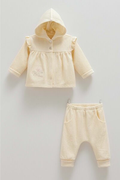 Caramell Soft Style Hooded Tricot Triple Set Ecru